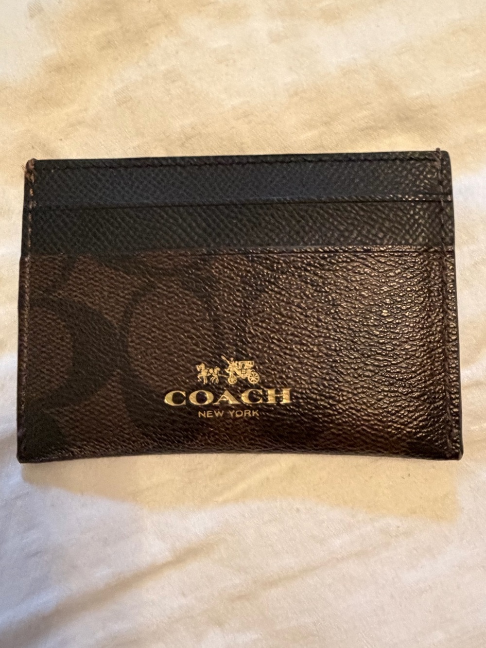Coach Two-Tone Brown and Black Leather Card Sleeve with Gold Logo
